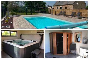 Gîte pour 9 personnes, avec piscine et jacuzzi ainsi que sauna et jardin, adapté aux familles à Isigny-le-Buat