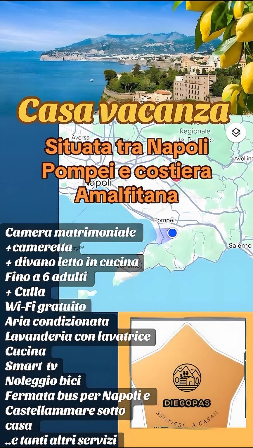Appartamento 'Diegopas' con Vista Mare, Wi-Fi e Aria Condizionata in Sant'Antonio abate (disambigua), Napoli e dintorni