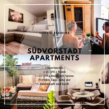 Ferienwohnung für 4 Personen, mit Ausblick und Terrasse sowie Sauna, mit Haustier in Leipzig