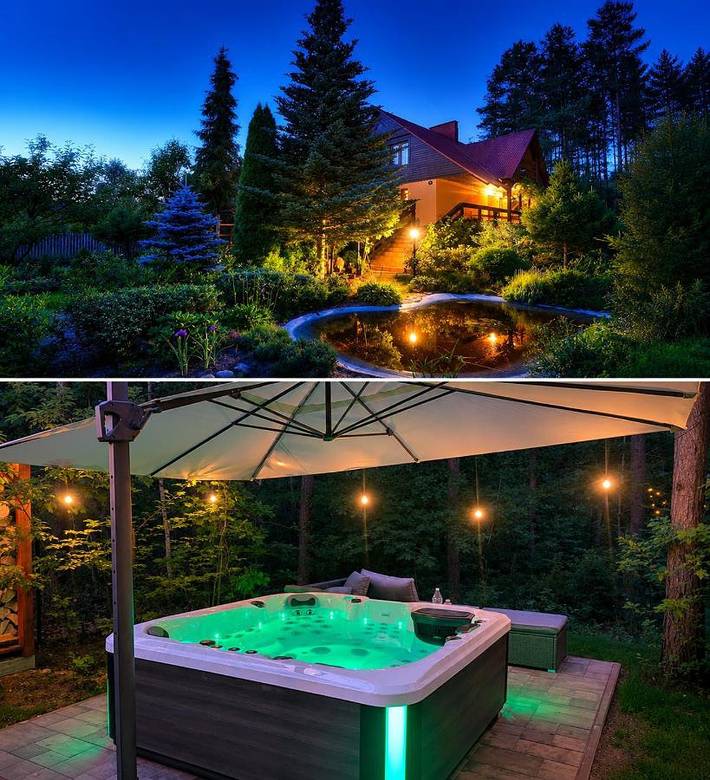 Wiejski domek dla 9 osób, z Balkon i Jacuzzi oraz Taras i Ogród w 