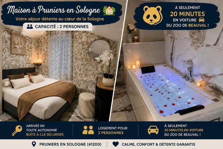 Gîte pour 2 personnes, avec Jacuzzi et Terrasse à Pruniers-en-Sologne
