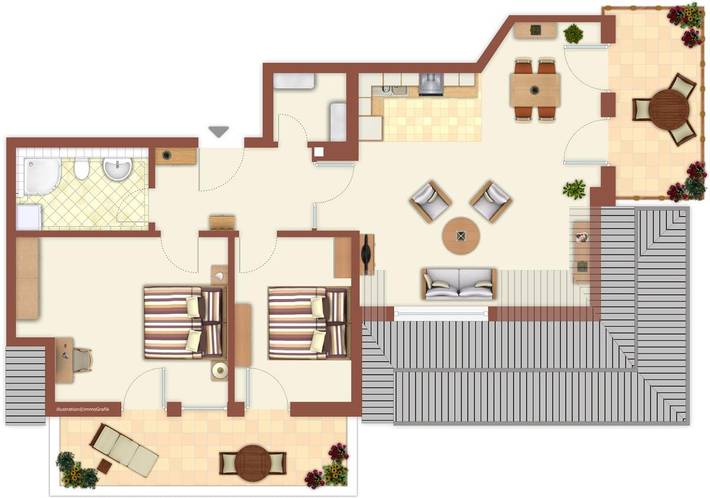 Ferienwohnung für 4 Personen, mit Meerblick und Balkon/Terrasse sowie Balkon in Hohe Düne (Warnemünde) - 2