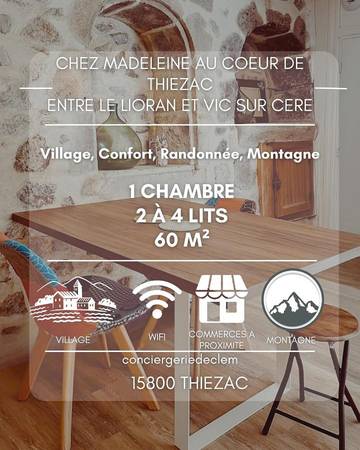 Gîte pour 3 personnes, avec balcon et vue, adapté aux familles à Thiézac