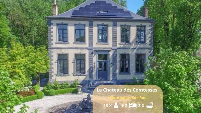 Location de vacances pour 13 personnes, avec jardin ainsi que vue sur le lac et vue dans Montignies-sur-Roc