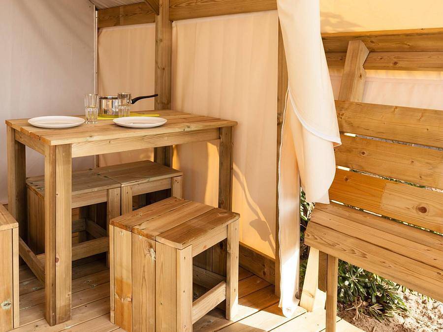 Camping Dunes et Soleil - Lodge 4 personen - 2 Schlafzimmer | 4 Schlafplätze | Kein Badezimmer in Marseillan, Côte d'Améthyste