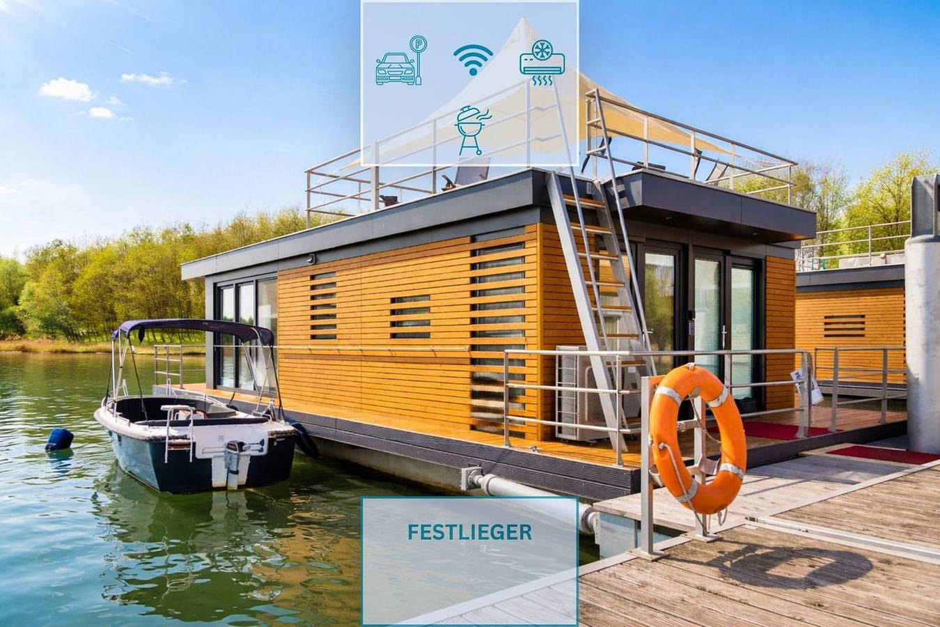 Floatinghouse Möwe 2: Seeblick, Terrasse & Erholung im Spreewald in Laasow, Vetschau