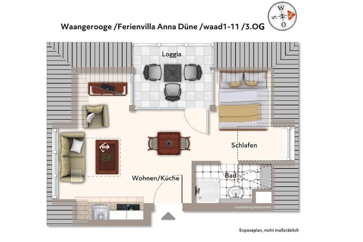 Ganze Wohnung, Tolle Dachgeschosswohnung mit Meerblick und West-Loggia - nur 100 m zum Strand! in Wangerooge