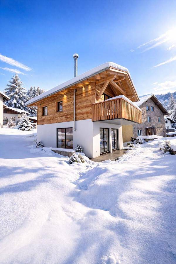 Chalet für 6 Personen, mit Balkon und Terrasse sowie Garten und Ausblick in Jungholz