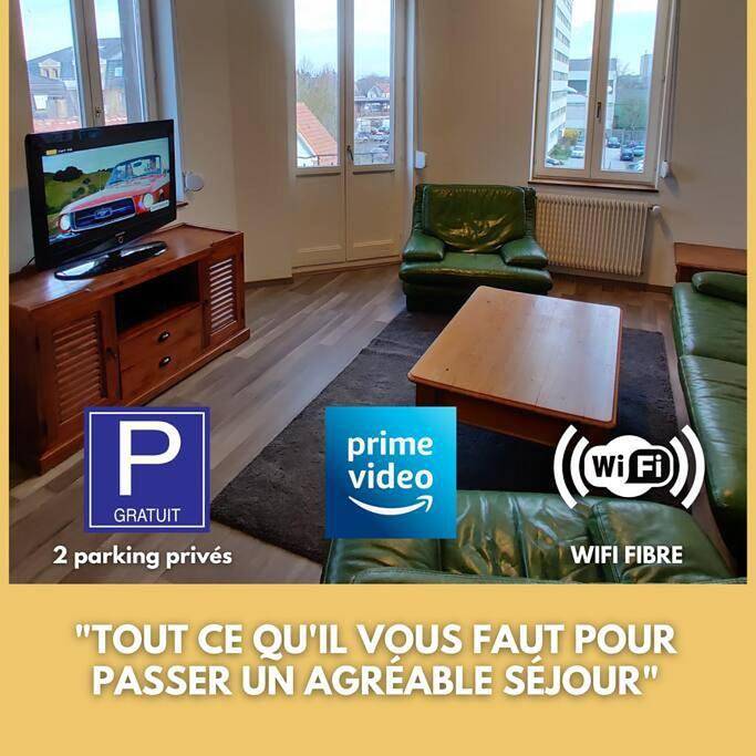 Appartement entier, Grand et lumineux (95m2), 4 chambres avec 2 parking privatif in Bischheim, Région de Strasbourg