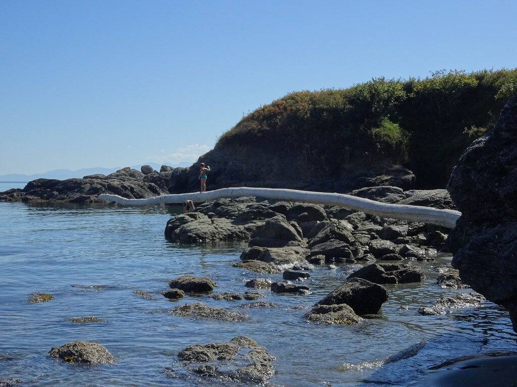 Wasserblick auf den Puget Sound und die olympischen Berge mit weitläufigen Gärten in San Juan Island