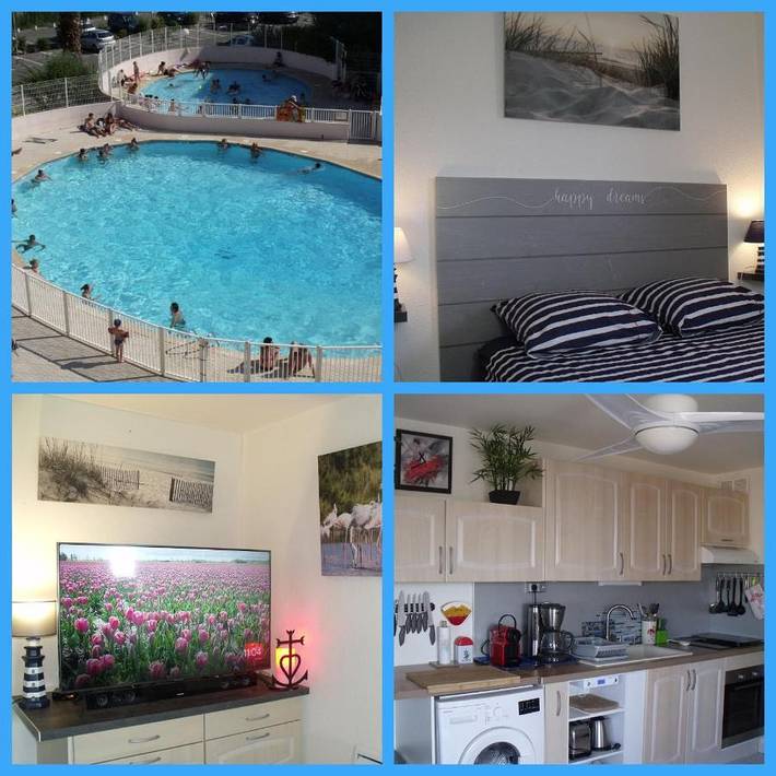 Gîte pour 4 personnes, avec Balcon et Terrasse ainsi que Bassin pour enfant et Piscine dans Flamingo Casino Le Grau Du Roi