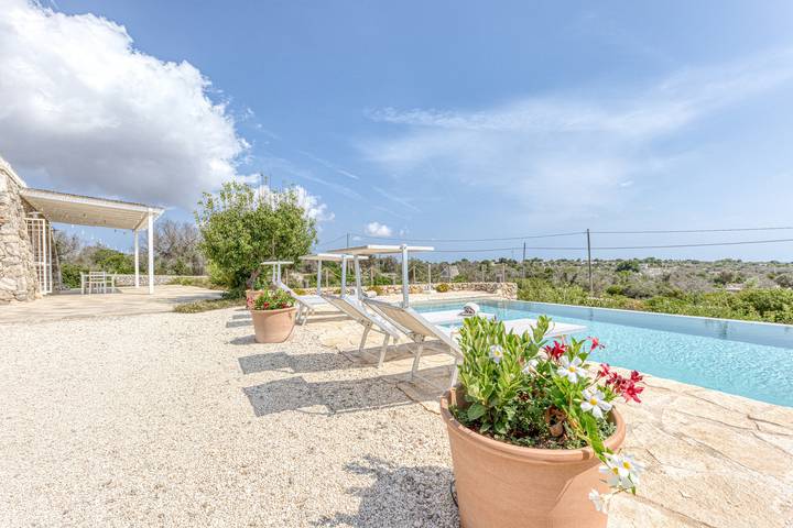 Modern stone villa with pool and sea view in Salve, Gulf of Taranto