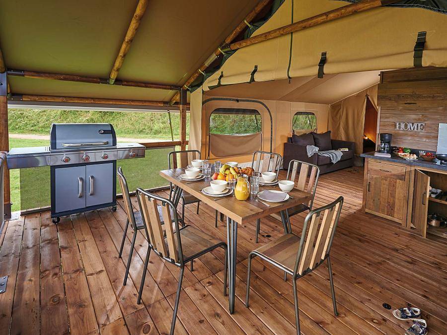 Camping la Fougeraie - Safarizelt 7 personen - Lodge Grand Confort in Saint-Léger-de-Fougeret, Naturpark Morvan