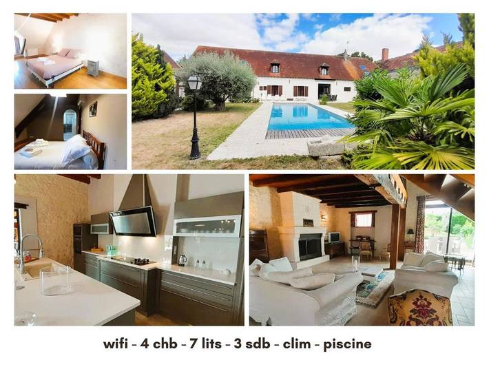 Location de vacances pour 14 personnes, avec terrasse ainsi que piscine et jardin à Levroux