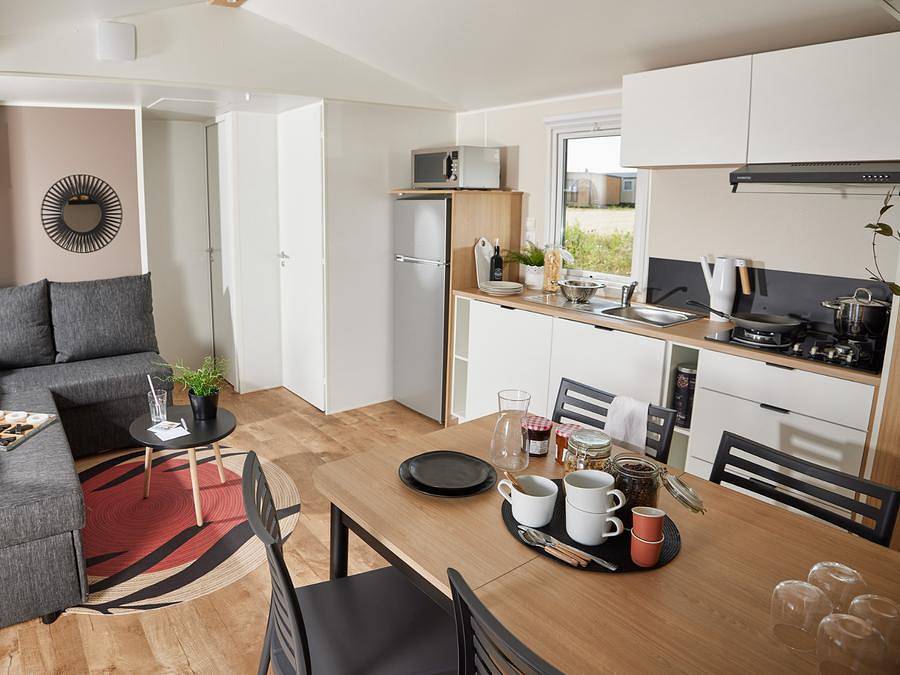 Flower Camping Les Ondines - Mobilheim 6 personen - Homeflower Premium 35m² - 3 Schlafzimmer + halboffene Terrasse + Tv + Bettwäsche + Handtücher + Klimaanlage in Souillac, Lot