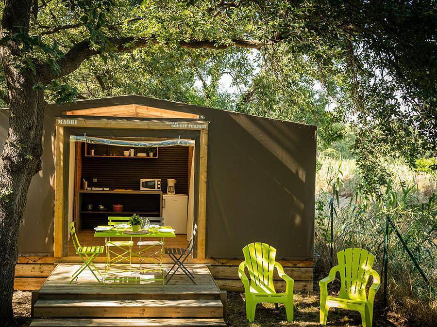 Camping La Tour de France - Safarizelt 4 personen - Maori (ohne Sanitäranlagen) in Latour-de-France, Regionaler Naturpark Corbières-Fenouillèdes