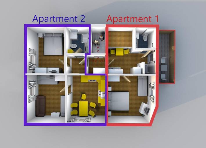 Ferienwohnung für 5 Personen, mit Terrasse und Garten sowie Ausblick