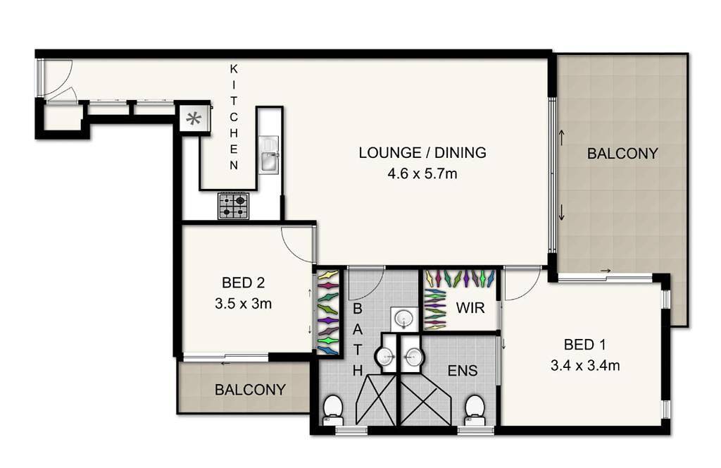 Ganze Wohnung, Aufenthalt in Merivale in South Brisbane mit zwei Betten, zwei Bädern in South Brisbane, Brisbane