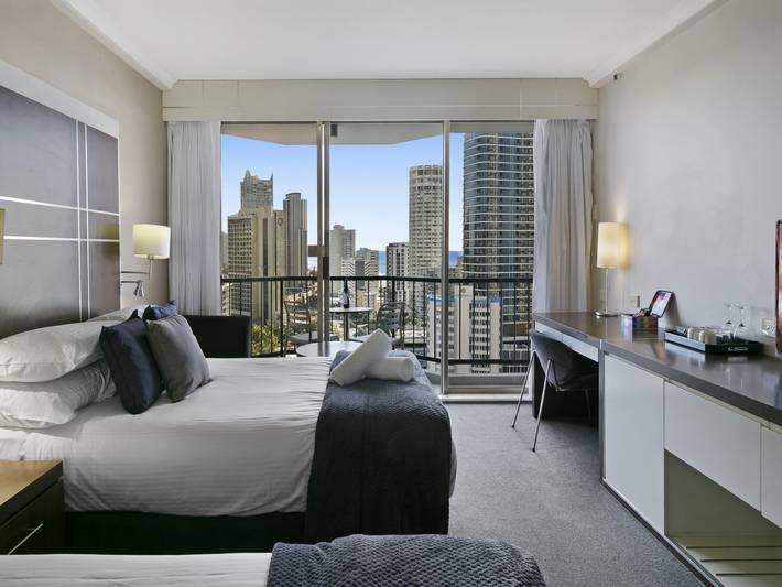 Ganze Wohnung, 2-Bett-Studio mit Meerblick im Herzen von Surfers in Surfers Paradise, Gold Coast City