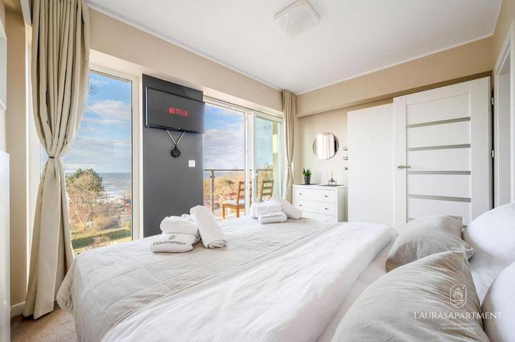 Apartament wakacyjny dla 4 osób, z basen i sauna oraz widok i taras, zwierzęta dozwolone w Jarosławiec