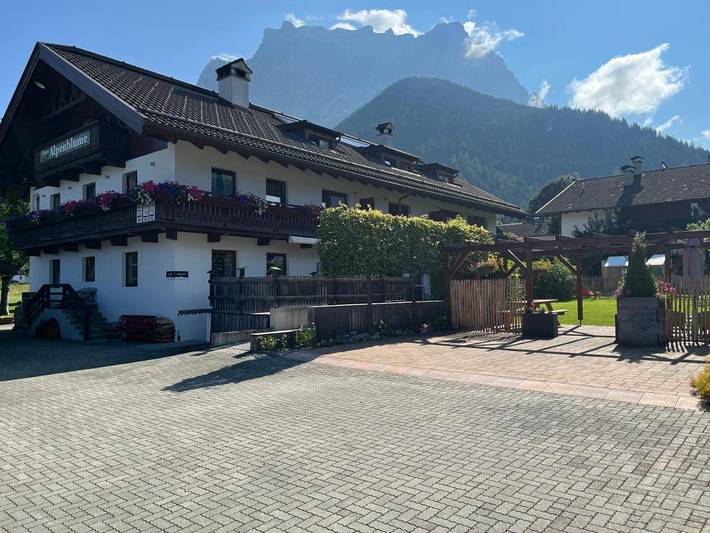 Ferienwohnung für 9 Personen, mit Balkon und Terrasse sowie Garten und Ausblick in Ehrwald