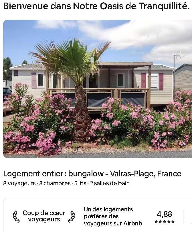 Camping para 8 personas, con piscina además de jardín y jacuzzi en Valras-Plage