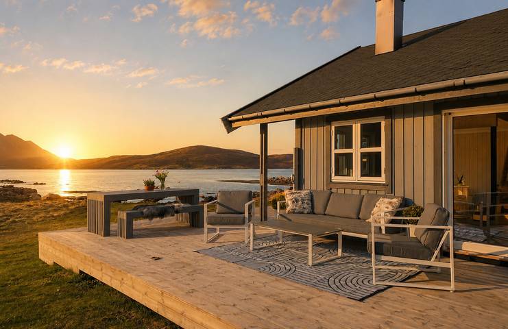 Trehytte for 6 personer, med Balkong og Terrasse i tillegg til Hage i Nordland