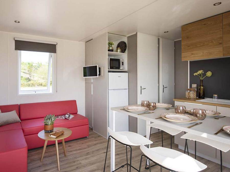 Tour Opérateur sur le Camping La Pierre Verte - Mobilheim 6 personen - Mimosa tv in Frejus, Draguignan Region