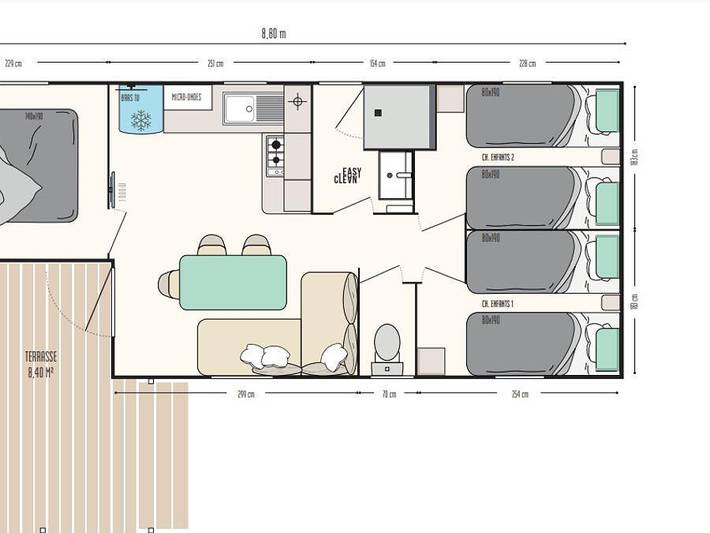 Camping Le Braou - Mobilheim 6 personen - Privilège 27m² - 3 Schlafzimmer - Clim + Tv + Geschirrspülmaschine in Audenge, Arcachon und Umgebung