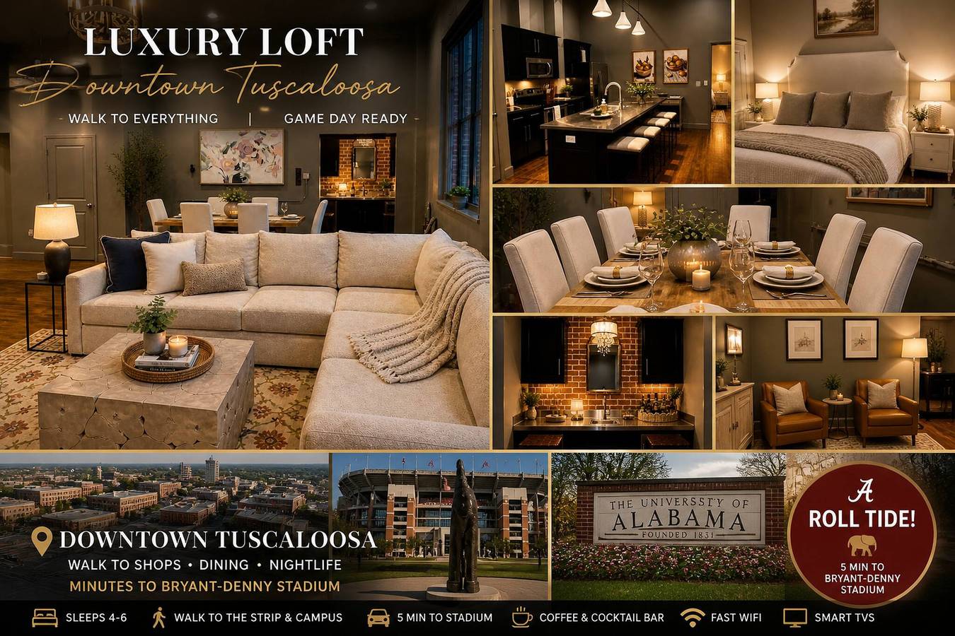 Apartamento entero, Paseo por el loft del día del partido hasta el estadio Bryant-Denny (4 personas) in Tuscaloosa (Alabama), Condado de Tuscaloosa