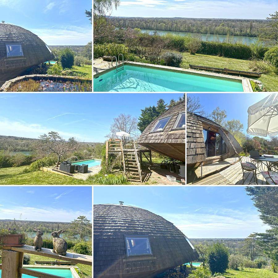 Dôme en bois avec Piscine et sa Vue seine et forêt in Fontaine-le-Port, Seine-et-Marne