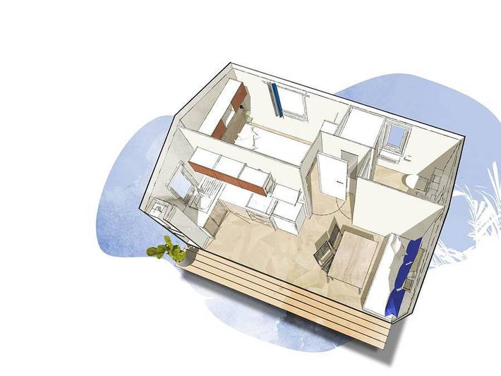 Camping Les Peupliers - Mobilheim 2 personen - Studio 20m² - 1 Zimmer 1 Doppelbett in Pouldreuzic, Côte de Cornouaille
