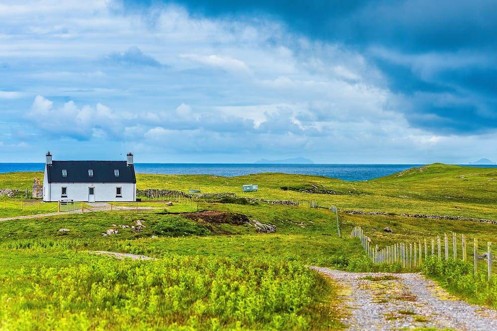 Gemütliches Hebridean Cottage mit Blick auf den Atlantik an der Westküste von North Uist in Nord Uist, Äußere Hebriden