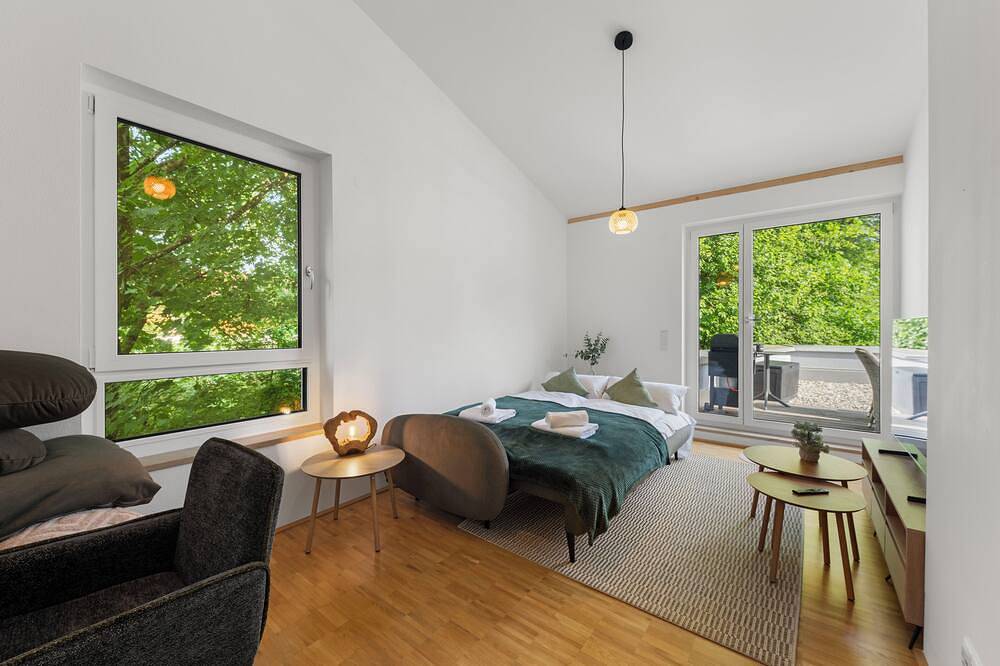 Ganze Wohnung, Flussperle Miesbach | Traum-Ferienwohnung mit Flussblick und Dachterrasse in Miesbach, Alpenland Tegernsee Schliersee
