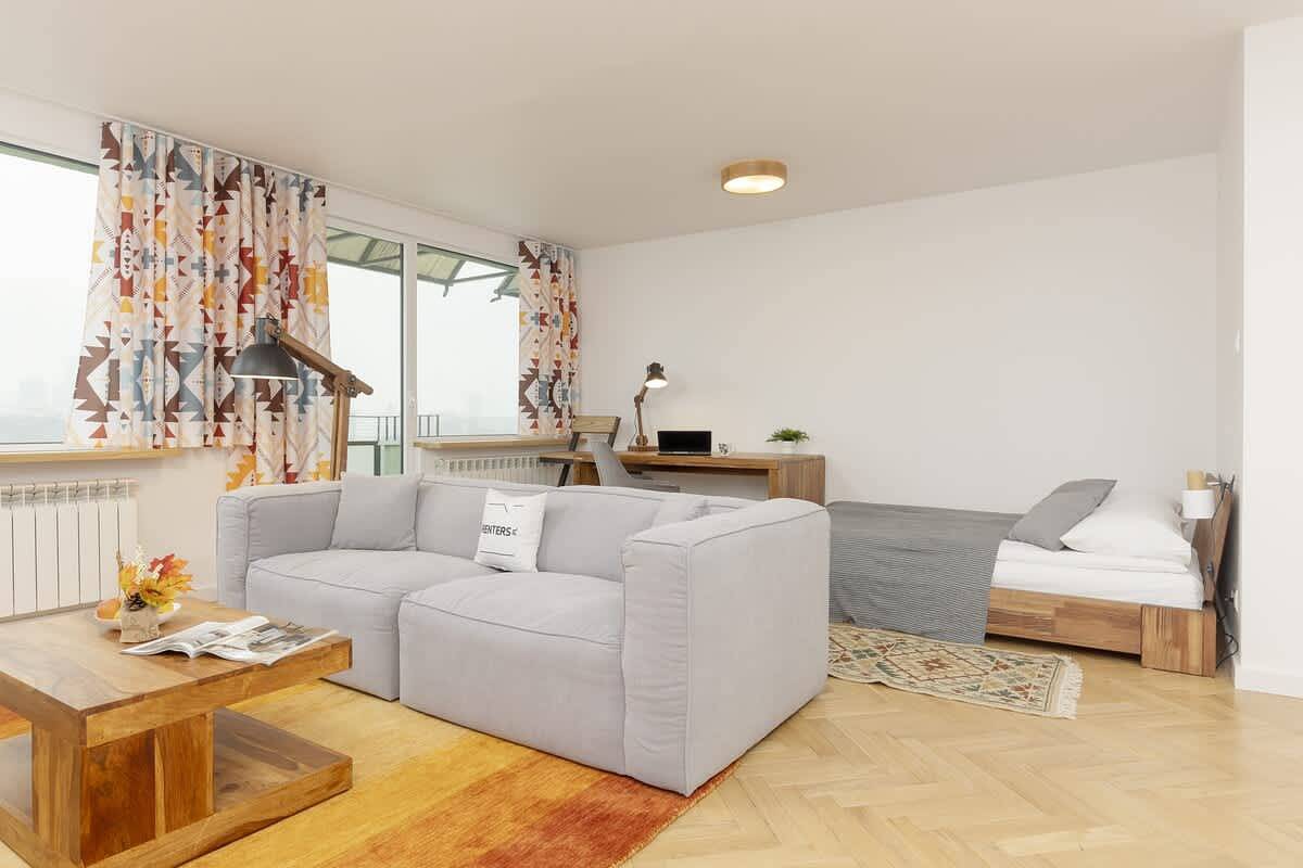 Appartamento intero, View Studio on the 15th Floor | Panorama Center in Varsavia Śródmieście, Varsavia