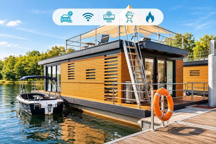 Ferienhaus für 6 Personen, mit Terrasse und Seeblick sowie Ausblick in Vetschau