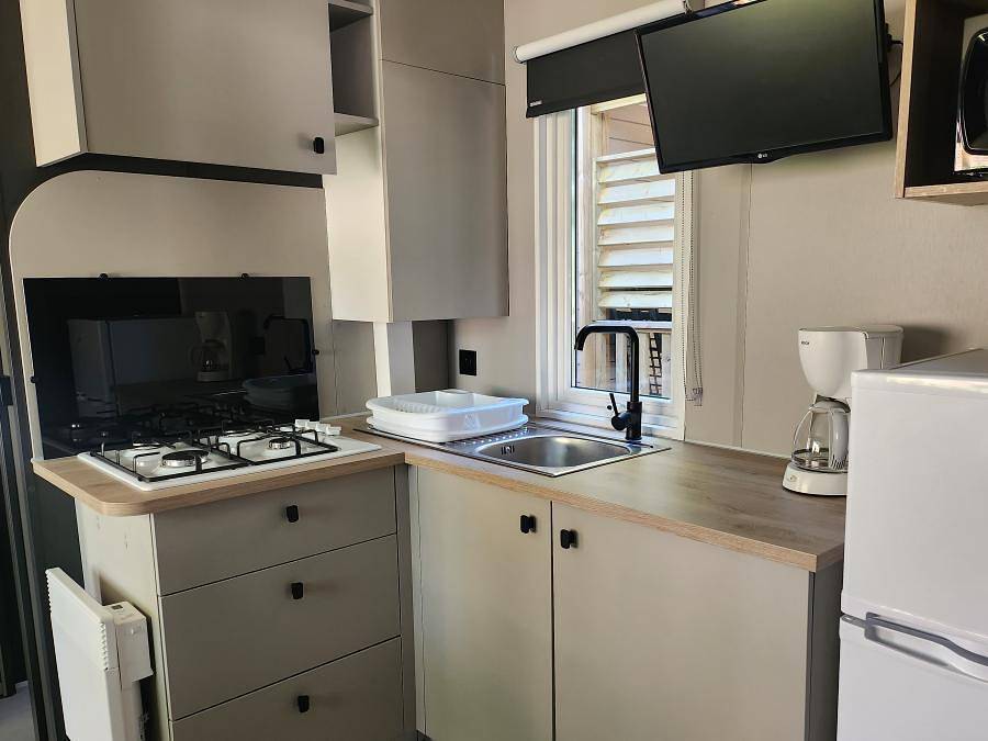Camping le Moulin - Stacaravan 5 personen - Stacaravan Confort Clim 28m² met airconditioning in Patornay, Jura