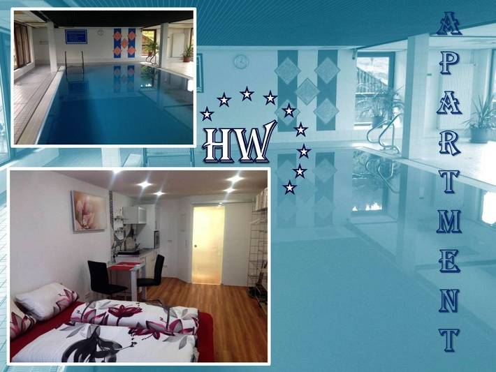 Ferienwohnung für 3 Personen, mit Balkon und Terrasse sowie Garten und Pool