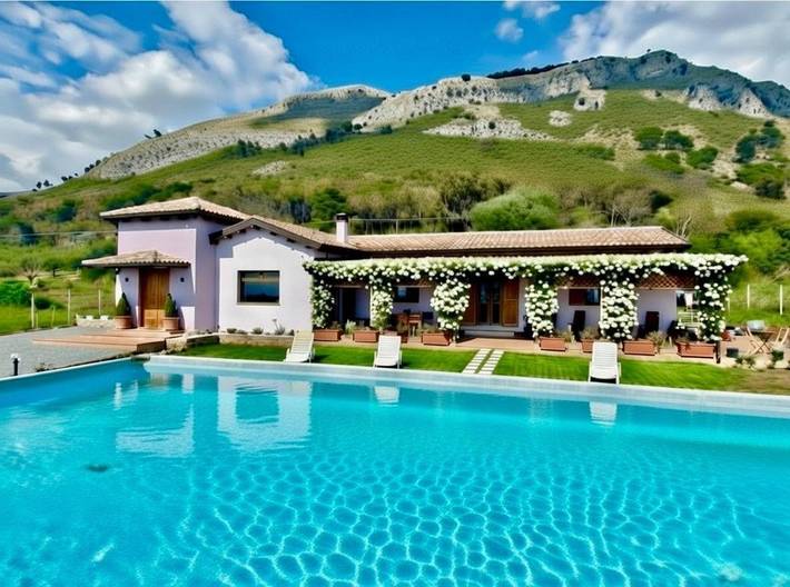 Location de vacances pour 6 personnes, avec piscine ainsi que vue et jardin à Santa Domenica Talao
