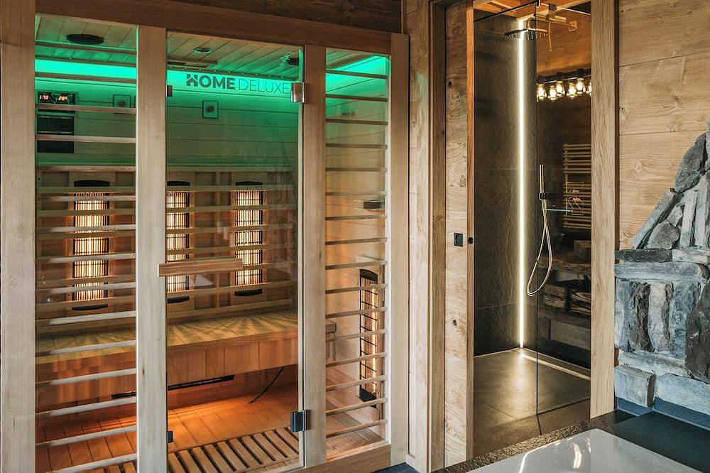 Chalet Fuchsbau mit eigener Sauna, Whirlpool, Hot Tub und großem Balkon in Vorra, Frankenalb