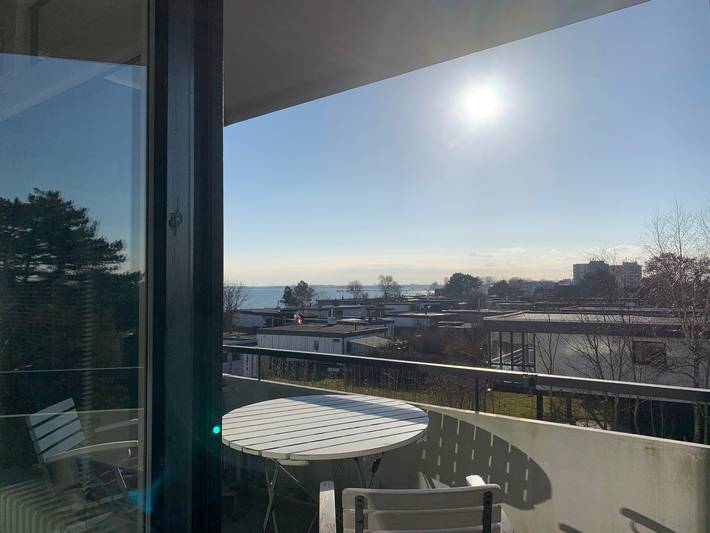 Ferienwohnung mit Meerblick für 3 Personen, mit Balkon und Garten