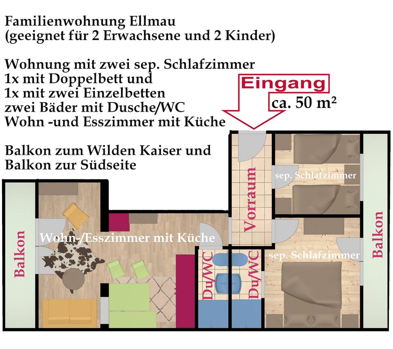 Geheel vakantieappartement, Family-Apartment Ellmau/2 bedrooms/2 bath/balcony in Ellmau - SkiWelt, Ellmau