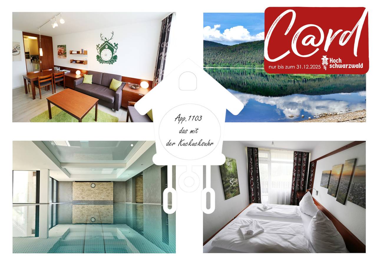 Entire holiday apartment, Kurhotel Schluchsee App. 1103 - das mit der Kuckucksuhr, mit Indoorpool, Hochschwarzwaldkarte, Schluchsee in Suedlicher Schwarzwald, Schluchsee