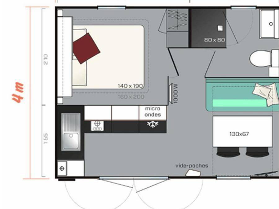 Camping Ushuaïa Villages L'estuaire - Mobilheim 2 personen - - 20m² - 1 Schlafzimmer - überdachte Terrasse 9m² -. in Paimbœuf, Loire-Tal