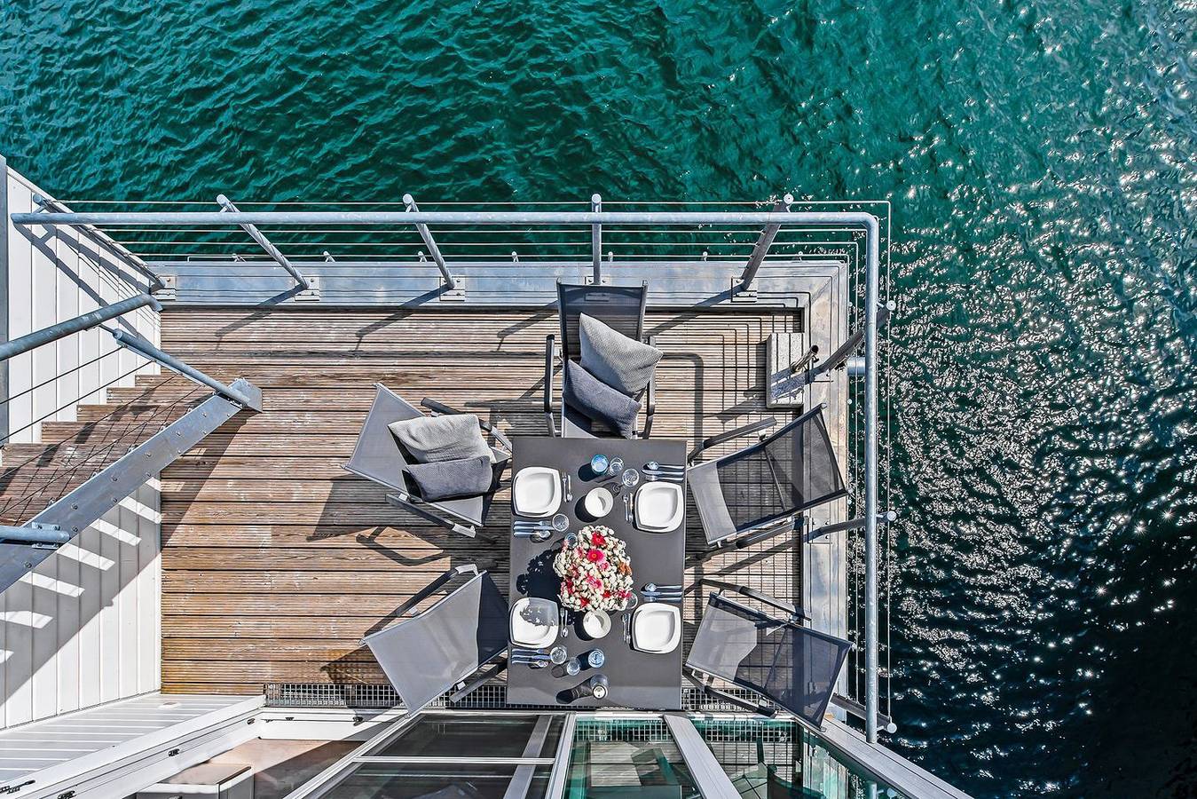 Bora - auf dem Wasser, Dachterrasse, Strandkorb, Panoramablick, finnische Sauna in Olpenitz, Kappeln