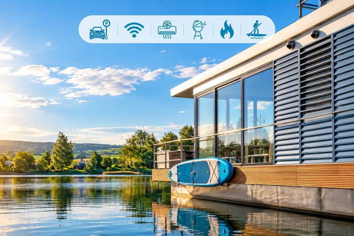 Ferienhaus für 4 Personen, mit Terrasse und Seeblick sowie Ausblick im Weserbergland
