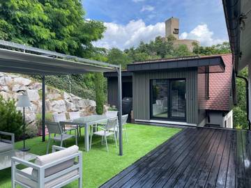 Gîte pour 4 personnes, avec piscine et jardin ainsi que sauna et vue à Katzenthal