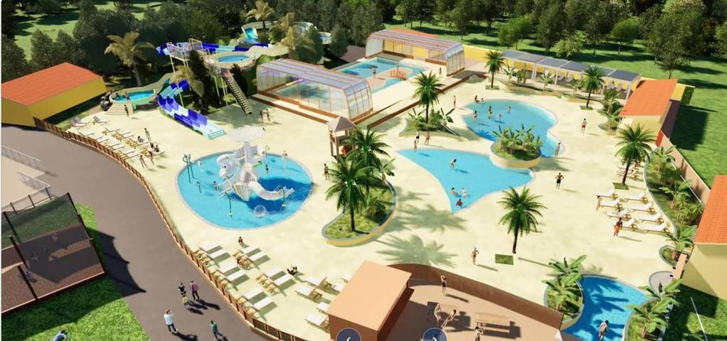 Camping pour 4 personnes, avec piscine et vue ainsi que jardin et bassin pour enfant, animaux acceptés