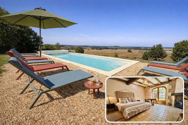 Location de vacances pour 13 personnes, avec piscine ainsi que jardin et vue à Festalemps