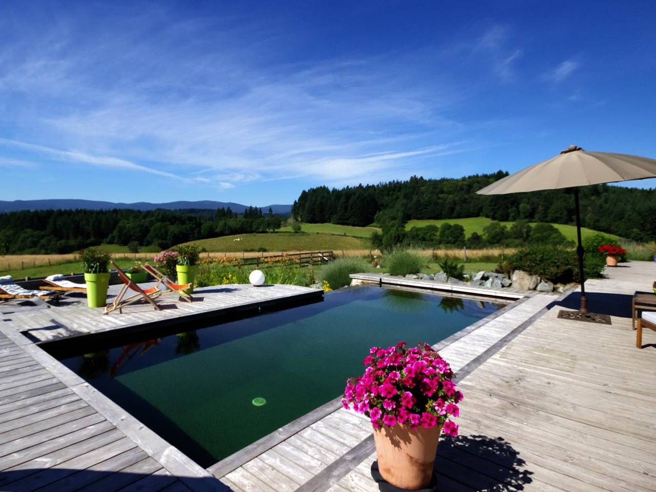 Gîte éco-responsable avec bassin naturel et vue panoramique in Champoly, Région de Roanne